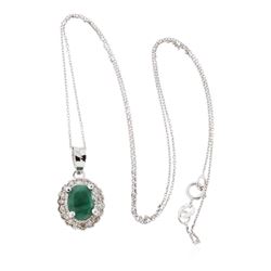 14KT White Gold 1.33ct Emerald and Diamond Pendant With Chain