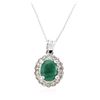 Image 2 : 14KT White Gold 1.33ct Emerald and Diamond Pendant With Chain