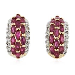 14KT Yellow Gold 4.16ctw Ruby and Diamond Earrings