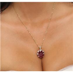 14KT Yellow Gold 1.12ctw Ruby and Diamond Pendant With Chain