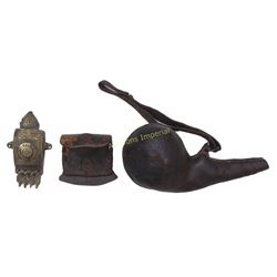 BARUTDAN POWDERHORN, BULLET BOX, FLINT STRIKER