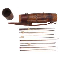 A DAYAK BLOWGUN DART CONTAINER AND DARTS