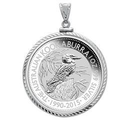 2015 1 oz Silver Kookaburra Pendant (Diamond-ScrewTop Bezel)