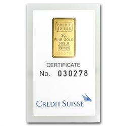2 gram Statue of Liberty Credit Suisse Gold Bar (In Assay)