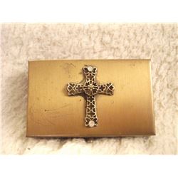 BRASS STYLE TRINKET BOX WITH CROSS DESIGN