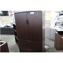 MAHOGANY 6' 2 DRAWER LATERAL FILE CABINET/CUPBOARD COMBO