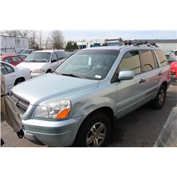 2003 HONDA PILOT, 4DR SUV, BLUE, VIN # 2HKYF18513H007585
