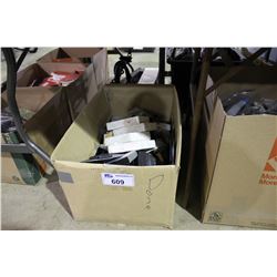BOX OF RETAIL PRODUCT AND BIKE PARTS