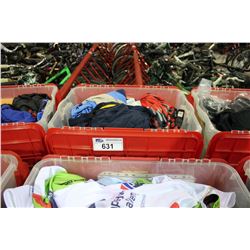 BIN OF ASSORTED BIKE CLOTHING