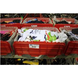 BIN OF ASSORTED BIKE CLOTHING