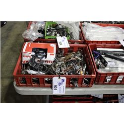 RED BIN WITH ASSORTED BIKE PARTS