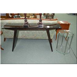 Two modern occasional tables including wood and smoked glass sofa table and two tier side table