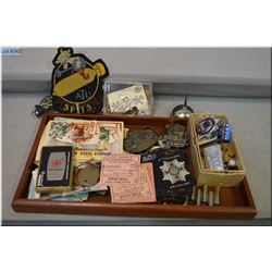 Selection of collectibles including RCAF collectible pins, badges and military related paperwork, em