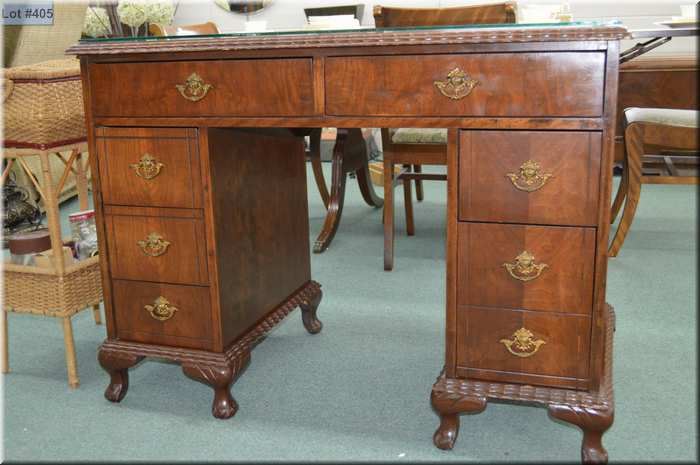 Vintage Small Double Pedestal Desk With Ball And Claw Feet