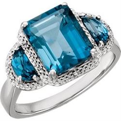 *Michigan Emerald Cut London Blue Topaz and Diamond Ring