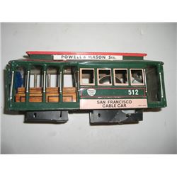 VINTAGE 1950'S LARGE SAN FRANCISCO CABLE CAR *RARE-FRICTION POWERED* METAL TIN TOY STAMPED *JAPAN* L