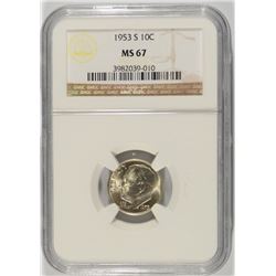 1953-S ROOSEVELT DIME, NGC MS-67