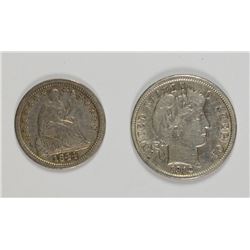 TYPE COINS: 1844 HALF DIME XF, 1912-D BARBER DIME XF