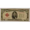 Image 1 : $5 RED SEAL STAR NOTE - RARER 1928 ISSUE CIRCULATED