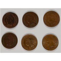 (6) INDIAN HEAD CENTS: 1889 AU, 1905 AU+, 1908 XF, 1903 XF, 1902 XF, 1890 XF