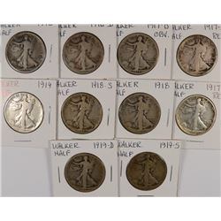(10) WALKING LIBERTY HALF DOLLAR'S (16, 16-D, 17-D OBV, 17-D REV, 17-S REV, 18,