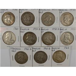 (11) FRANKLIN HALF DOLLAR'S (53-D, 53-S, 54-D, 56, 57-D, 58-D, 59-D, 60, 60-D, 6
