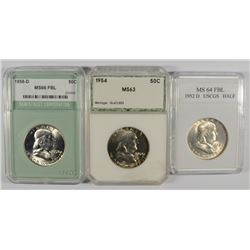(3) SLABBED FRANKLIN HALF DOLLARS (52-D, 54, 58-D)