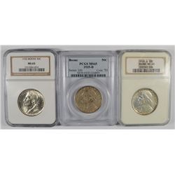 SET OF (P, D, S) 1935 BOONE COMMEN HALF DOLLAR'S NGC/PCGS MS-65