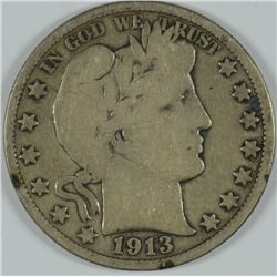 1913 BARBER HALF DOLLAR, G/VG KEY DATE!