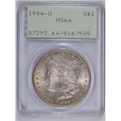 1904-O MORGAN DOLLAR PCGS MS 64 RATTLER HOLDER