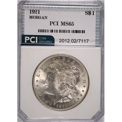 1921 MORGAN SILVER DOLLAR, PCI MS-65 GEM