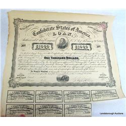 CONFEDERATE STATES 1863 WAR BOND