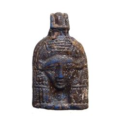 Beautiful gilded blue glass amulet of Hathor