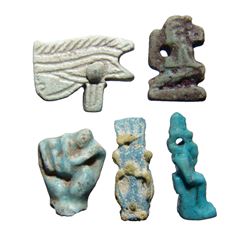 A lot of 5 Egyptian faience amulets