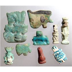 A lot of 9 Egyptian faience amulets