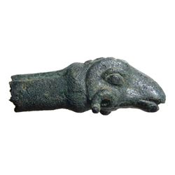 Roman bronze ram-headed terminal from a patera