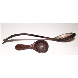 A pair of antique spoons, bronze and silver