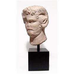 Graeco-Roman marble head of a satyr with attributes of Zeus-Ammon