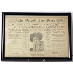 Frmd Orig Newspaper "Lusitania Toll Now 1,214" May 1915