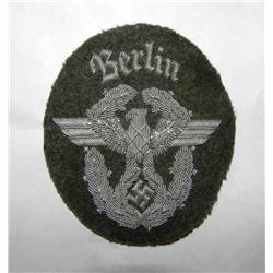 NAZI FIELD POLICE OFFICER SHLDR PATCH-"BERLIN" SILVER