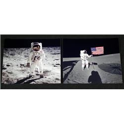 2 Photos Man on Moon Walk Apollo Aldrin, Shepard