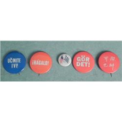 5 FOREIGN BUTTONS-1 WITH SCANDINAVIAN FLAG-ASIAN