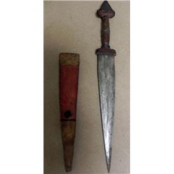 OLD AFRICAN TRIBAL DAGGER & LEATHER SHEATH