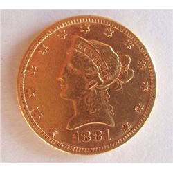 1881 $10 Liberty Gold Eagle coin