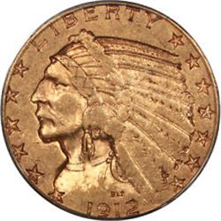 1912 $5 GOLD INDIAN HALF EAGLE