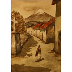 Taxco Street Scene, Watercolor,