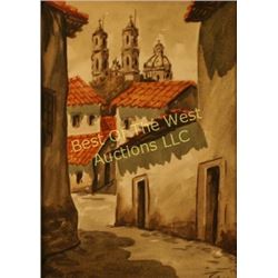 Taxco Street Scene, Watercolor,