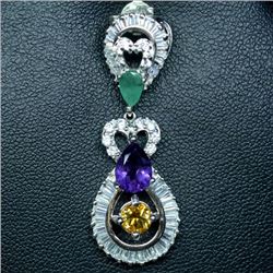 STERLING SILVER EMERALD, AMETHYST, CITRINE & TOPAZ PENDANT