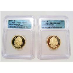 LOT OF 2 2007-S $1 JAMES MADISON DOLLARS
