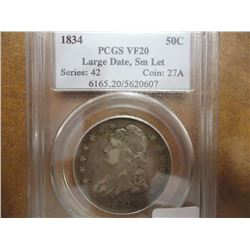 1834 BUST HALF DOLLAR PCGS VF20 LARGE DATE, SMALL